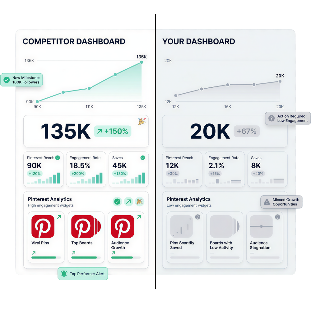 Comparison between how the user's Pinterest dashboard after our Pinterest management could be as compared to someone else's dashboard
